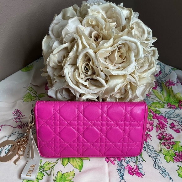 This is a Christian Dior Lady Dior Wallet in Fuchsia Pink - Picture 1 of 11